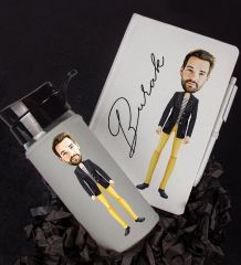 eJOYA Kişiye Özel Karikatür Tasarım Defter Kalem Ve Matara Hediye Seti 96454