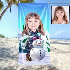 eJOYA Kişiye Özel Karikatür Fotoğraflı Kar Kızı Plaj ve Banyo Havlusu 115686