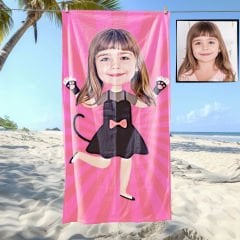 eJOYA Kişiye Özel Karikatür Fotoğraflı Kedi Kız Plaj ve Banyo Havlusu 115687