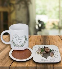 eJOYA Kişiye Özel Tasarım Kupa Bardak Ve Fotoğraflı Ahşap Bardak Altlığı 99456