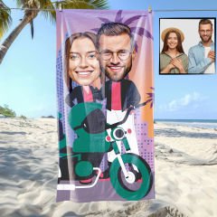 eJOYA Kişiye Özel Karikatür Fotoğraflı Motorcu Çift Plaj Ve Spor Havlusu 115086