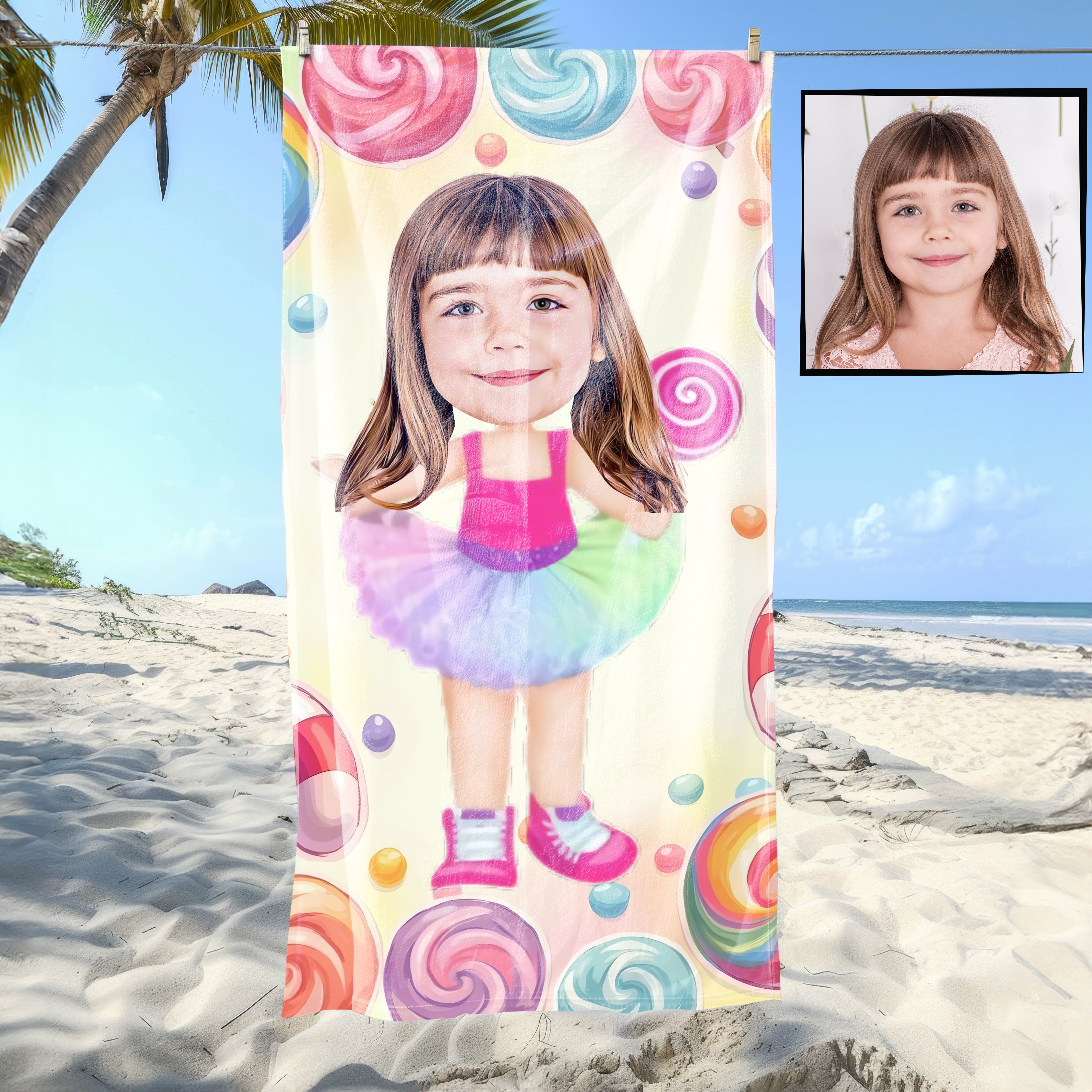 eJOYA Kişiye Özel Karikatür Fotoğraflı Barbie Plaj ve Banyo Havlusu 115691