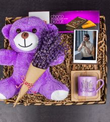 eJOYA Kişiye Özel Türk Kahvesi Fincanı & Lavantalı Peluş Ayı & Choco Biscuit & Fotoğraflık Hediye Kutusu 111915