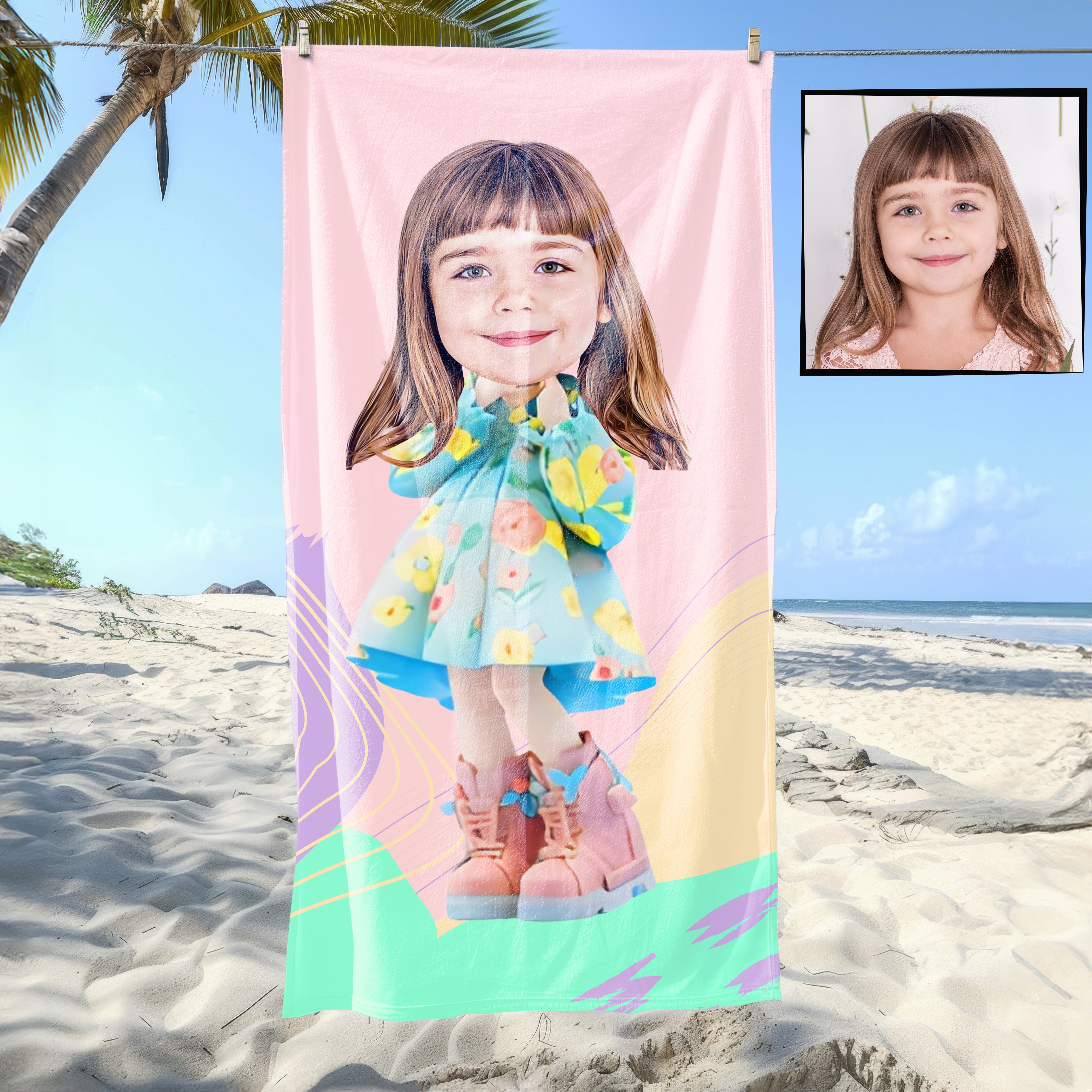 eJOYA Kişiye Özel Karikatür Fotoğraflı Çizgi Karakter Plaj ve Banyo Havlusu 115692