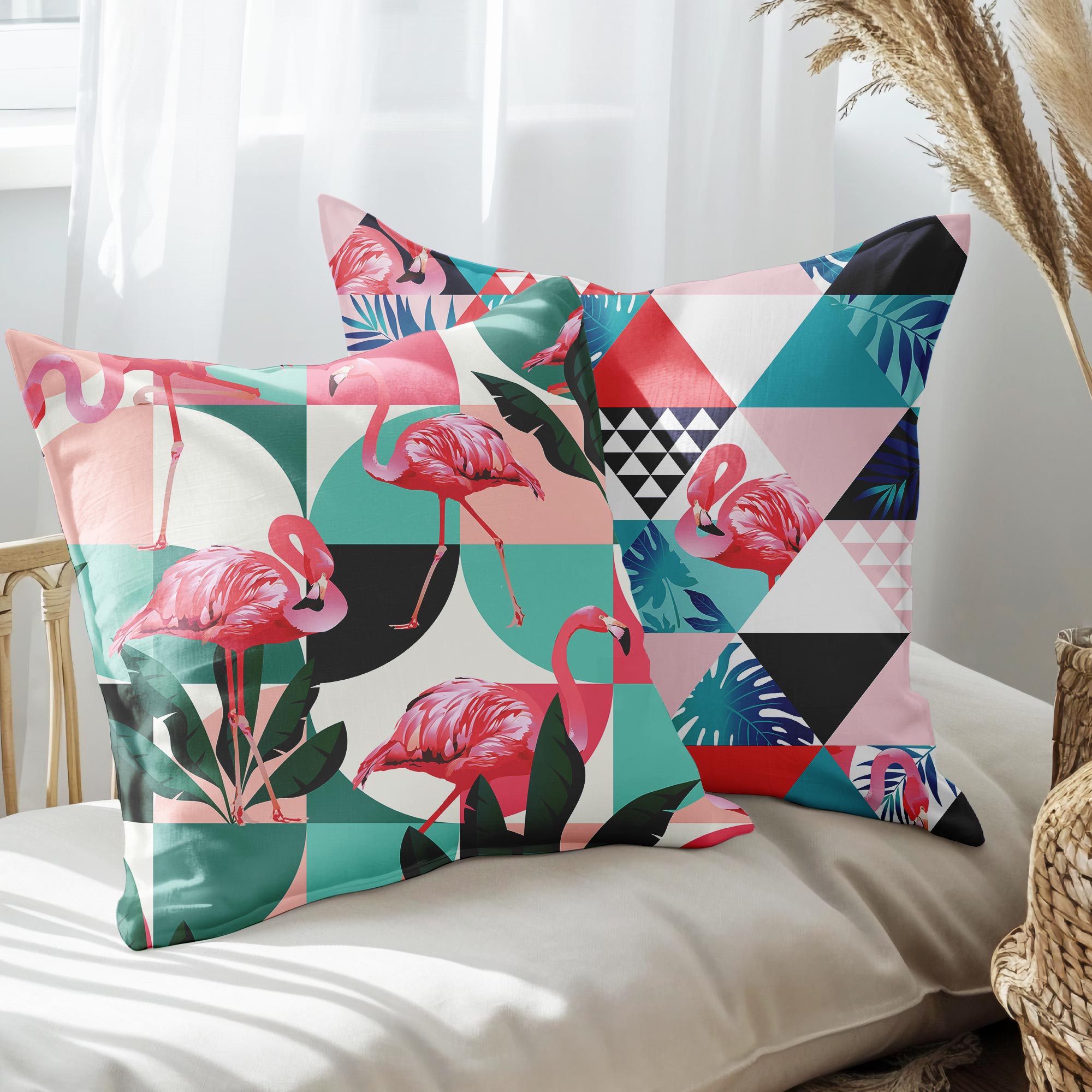 eJOYA Flamingo Tasarımlı 2'li Yastık İçi Ve Kırlent Kılıfı 45cm 113466