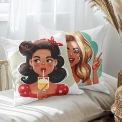 eJOYA Bir Sarışın Bir Esmer Tasarımlı 2'li Yastık İçi Ve Kırlent Kılıfı 45cm 113468