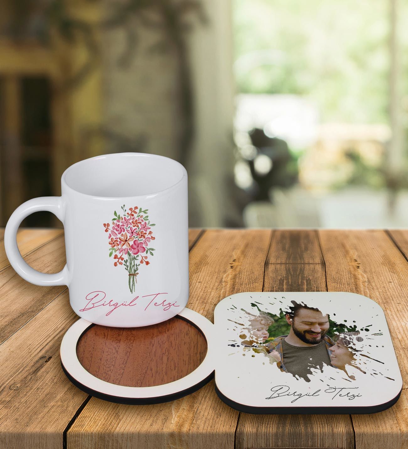 eJOYA Kişiye Özel Tasarım Kupa Bardak Ve Fotoğraflı Ahşap Bardak Altlığı 99467