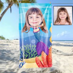 eJOYA Kişiye Özel Karikatür Fotoğraflı Deniz Kızı Plaj ve Banyo Havlusu 115702