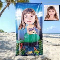 eJOYA Kişiye Özel Karikatür Fotoğraflı Deniz Kızı Plaj ve Banyo Havlusu 115704