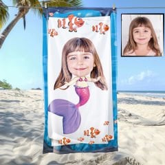 eJOYA Kişiye Özel Karikatür Fotoğraflı Deniz Kızı Plaj ve Banyo Havlusu 115705