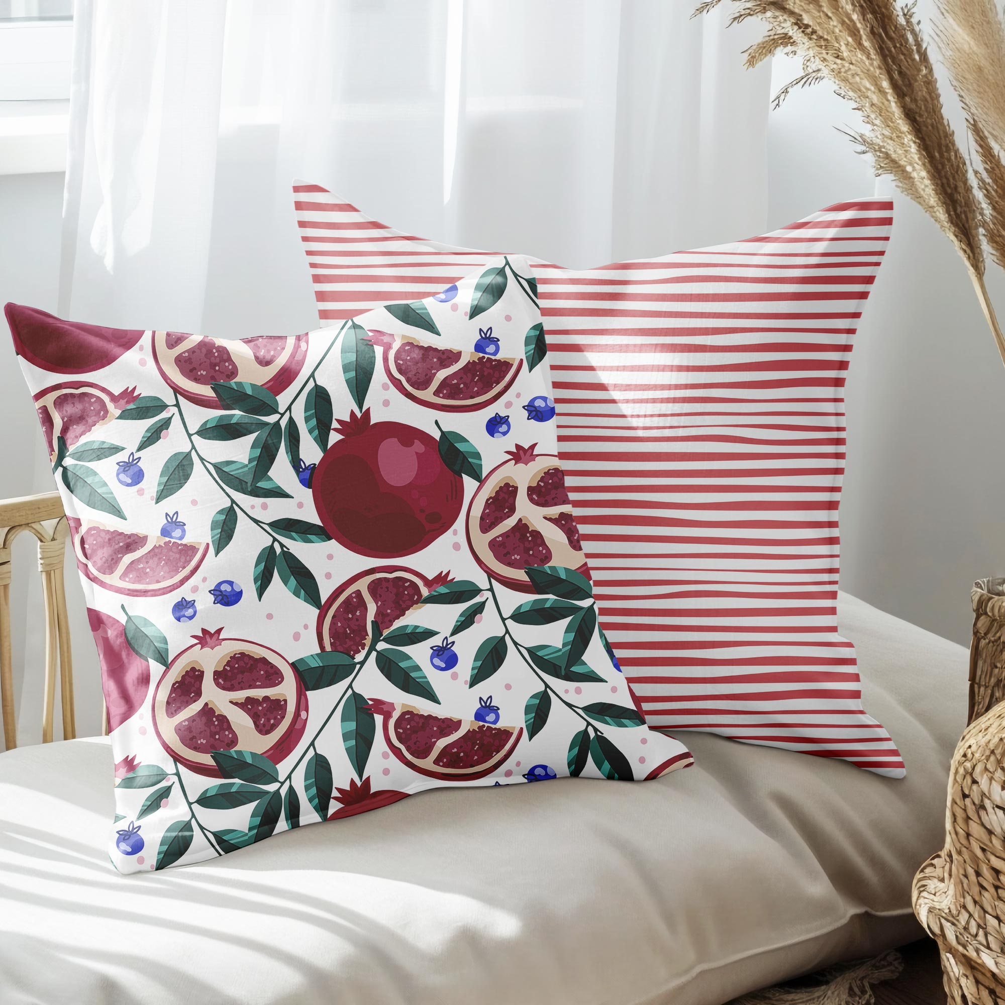 eJOYA Nar Ve Çiçek Tasarımlı 2'li Yastık İçi Ve Kırlent Kılıfı 45cm 113478