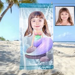 eJOYA Kişiye Özel Karikatür Fotoğraflı Deniz Kızı Plaj ve Banyo Havlusu 115706