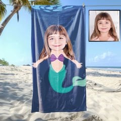 eJOYA Kişiye Özel Karikatür Fotoğraflı Deniz Kızı Plaj ve Banyo Havlusu 115707