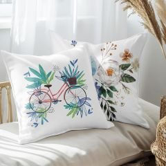 eJOYA Bisiklet Ve Çiçek Tasarımlı 2'li Yastık İçi Ve Kırlent Kılıfı 45cm 113480