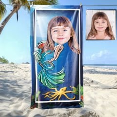 eJOYA Kişiye Özel Karikatür Fotoğraflı Deniz Kızı Plaj ve Banyo Havlusu 115709