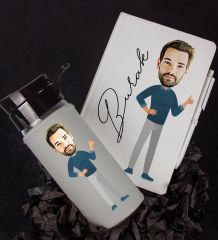 eJOYA Kişiye Özel Karikatür Tasarım Defter Kalem Ve Matara Hediye Seti 96478