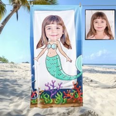 eJOYA Kişiye Özel Karikatür Fotoğraflı Deniz Kızı Plaj ve Banyo Havlusu 115710