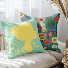 eJOYA Kadın Ve Çiçek Tasarımlı 2'li Yastık İçi Ve Kırlent Kılıfı 45cm 113483