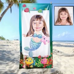 eJOYA Kişiye Özel Karikatür Fotoğraflı Deniz Kızı Plaj ve Banyo Havlusu 115711