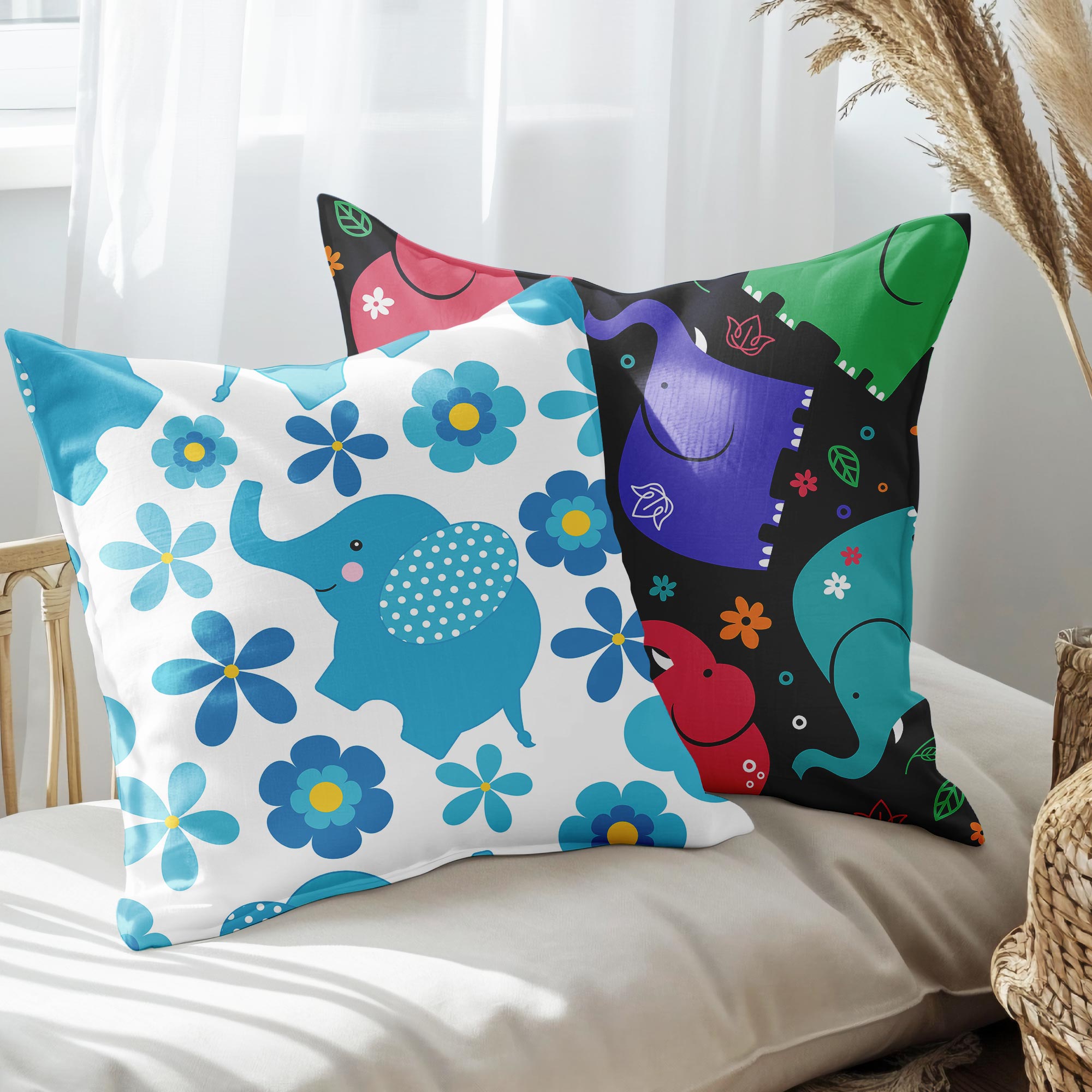 eJOYA Uğurlu Fil Tasarımlı 2'li Yastık İçi Ve Kırlent Kılıfı 45cm 113484