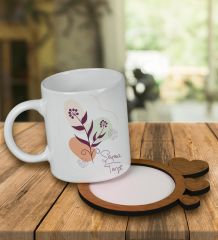 eJOYA Kişiye Özel Tasarım Kupa Bardak Ve Kalp Desenli Ahşap Bardak Altlığı 99481