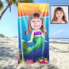 eJOYA Kişiye Özel Karikatür Fotoğraflı Deniz Kızı Plaj ve Banyo Havlusu 115713