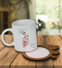 eJOYA Kişiye Özel Tasarım Kupa Bardak Ve Kalp Desenli Ahşap Bardak Altlığı 99482