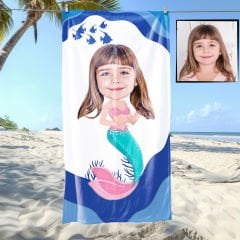 eJOYA Kişiye Özel Karikatür Fotoğraflı Deniz Kızı Plaj ve Banyo Havlusu 115716
