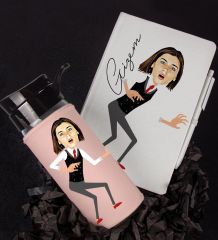 eJOYA Kişiye Özel Karikatür Tasarım Defter Kalem Ve Matara Hediye Seti 96485