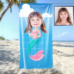 eJOYA Kişiye Özel Karikatür Fotoğraflı Deniz Kızı Plaj ve Banyo Havlusu 115717