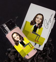 eJOYA Kişiye Özel Karikatür Tasarım Defter Kalem Ve Matara Hediye Seti 96486