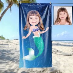 eJOYA Kişiye Özel Karikatür Fotoğraflı Deniz Kızı Plaj ve Banyo Havlusu 115718