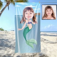 eJOYA Kişiye Özel Karikatür Fotoğraflı Deniz Kızı Plaj ve Banyo Havlusu 115719