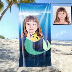 eJOYA Kişiye Özel Karikatür Fotoğraflı Deniz Kızı Plaj ve Banyo Havlusu 115720