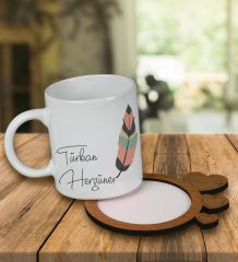 eJOYA Kişiye Özel Tasarım Kupa Bardak Ve Kalp Desenli Ahşap Bardak Altlığı 99489