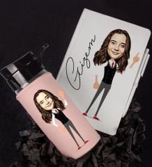 eJOYA Kişiye Özel Karikatür Tasarım Defter Kalem Ve Matara Hediye Seti 96492