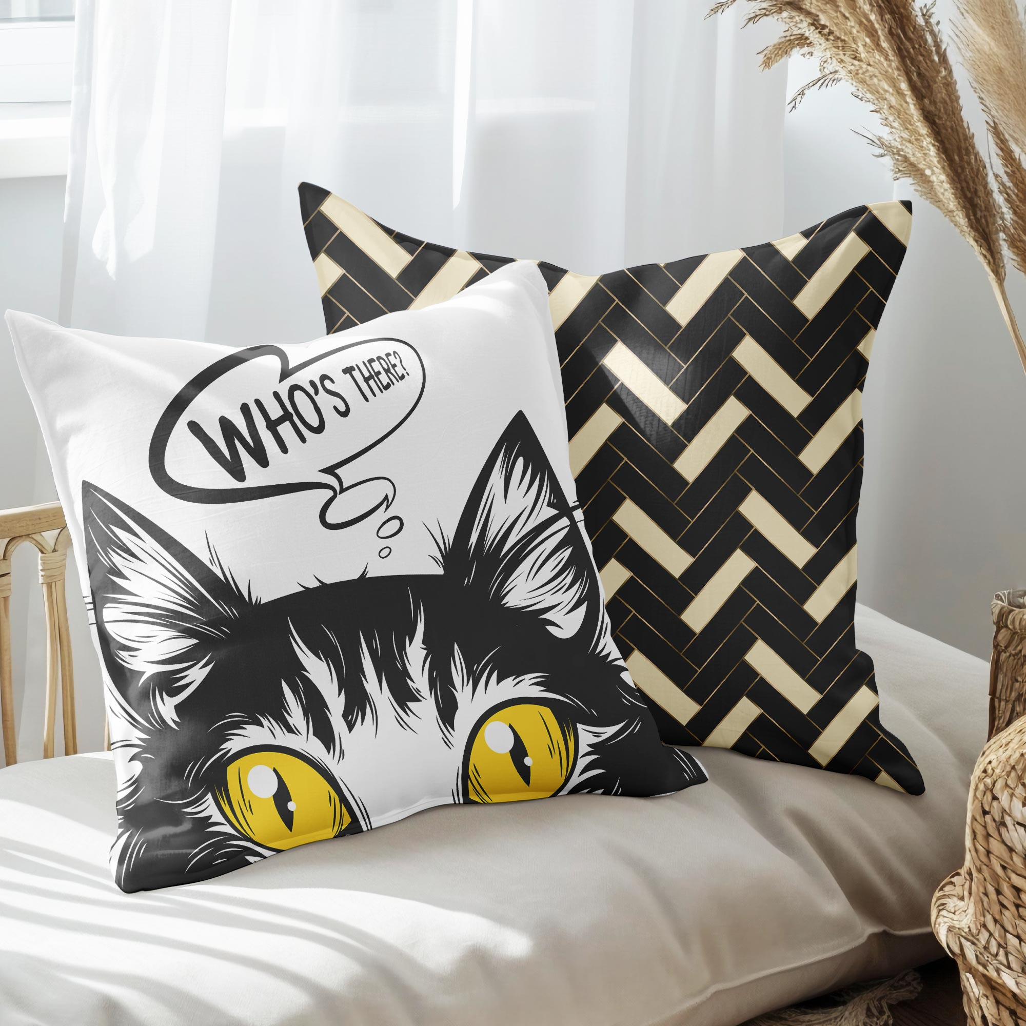 eJOYA Kedi Gözü Tasarımlı 2'li Yastık İçi Ve Kırlent Kılıfı 45cm 113498