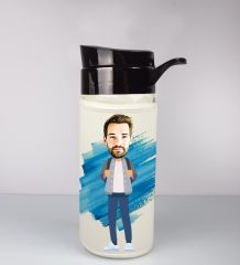 eJOYA Kişiye Özel Karikatür Tasarım Özel Koruma Kılıflı Cam Matara 95943