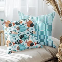 eJOYA Balık Ve Dalga Tasarımlı 2'li Yastık İçi Ve Kırlent Kılıfı 45cm 113504