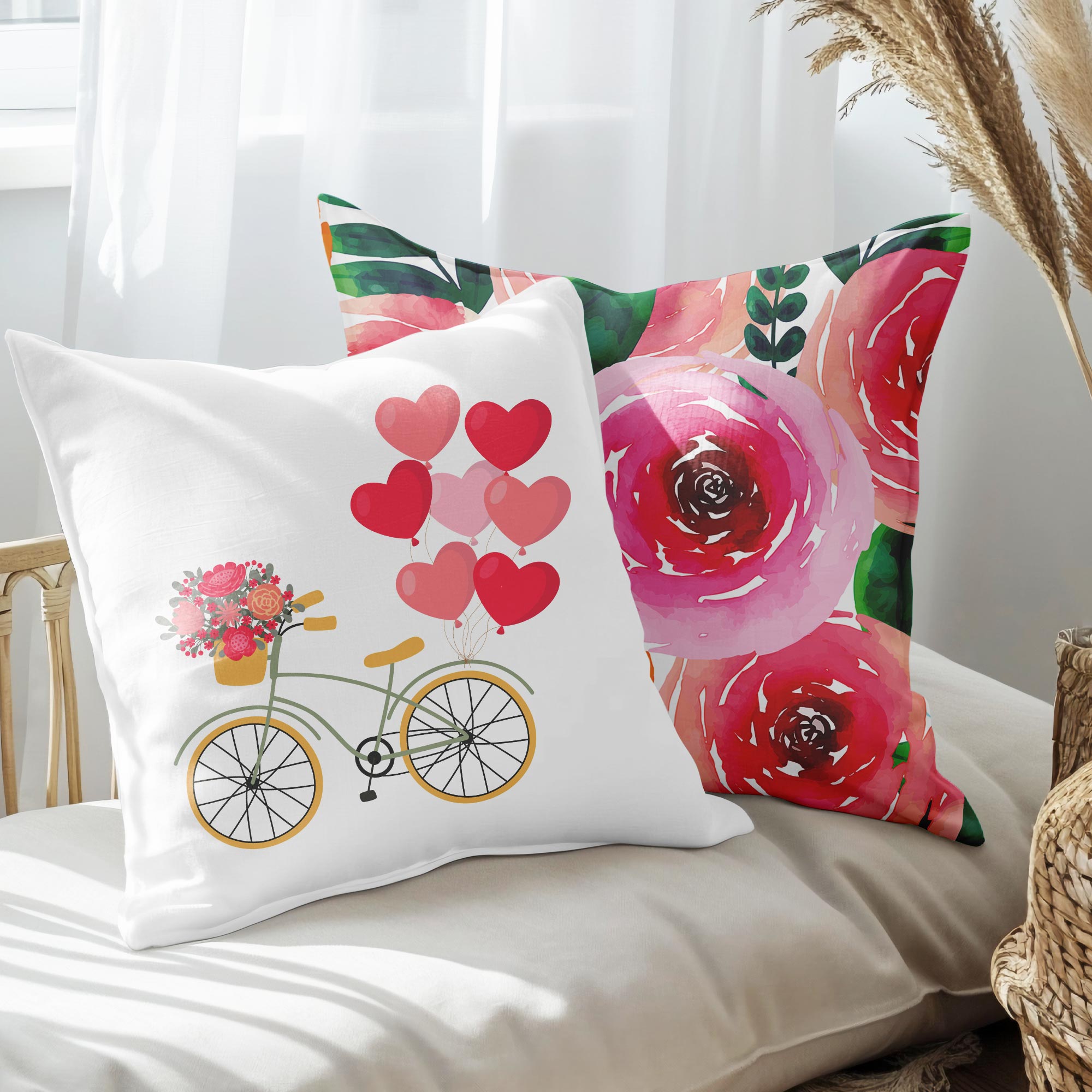 eJOYA Yaz Aşkı Tasarımlı 2'li Yastık İçi Ve Kırlent Kılıfı 45cm 113505