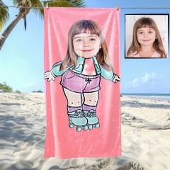 eJOYA Kişiye Özel Karikatür Fotoğraflı Patenli Kız Plaj ve Banyo Havlusu 115735