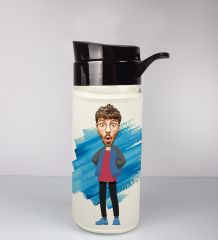 eJOYA Kişiye Özel Karikatür Tasarım Özel Koruma Kılıflı Cam Matara 95947