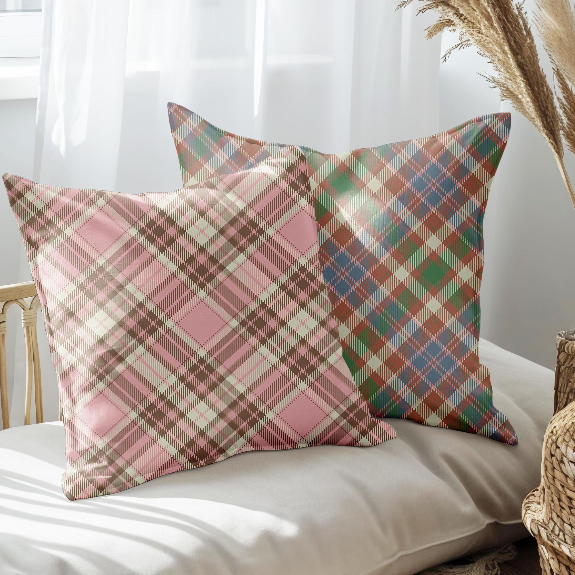 eJOYA Ekose Tasarımlı 2'li Yastık İçi Ve Kırlent Kılıfı 45cm 113509