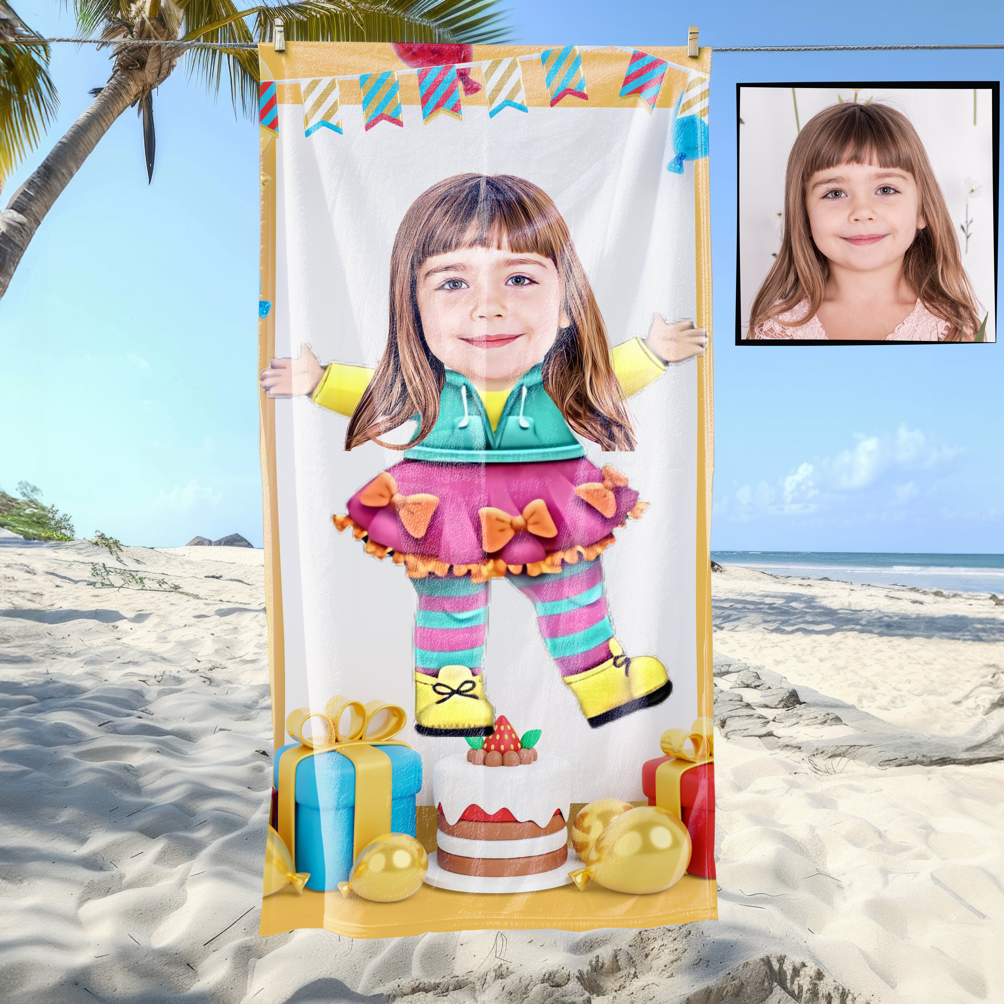 eJOYA Kişiye Özel Karikatür Fotoğraflı Barbie Plaj ve Banyo Havlusu 115738