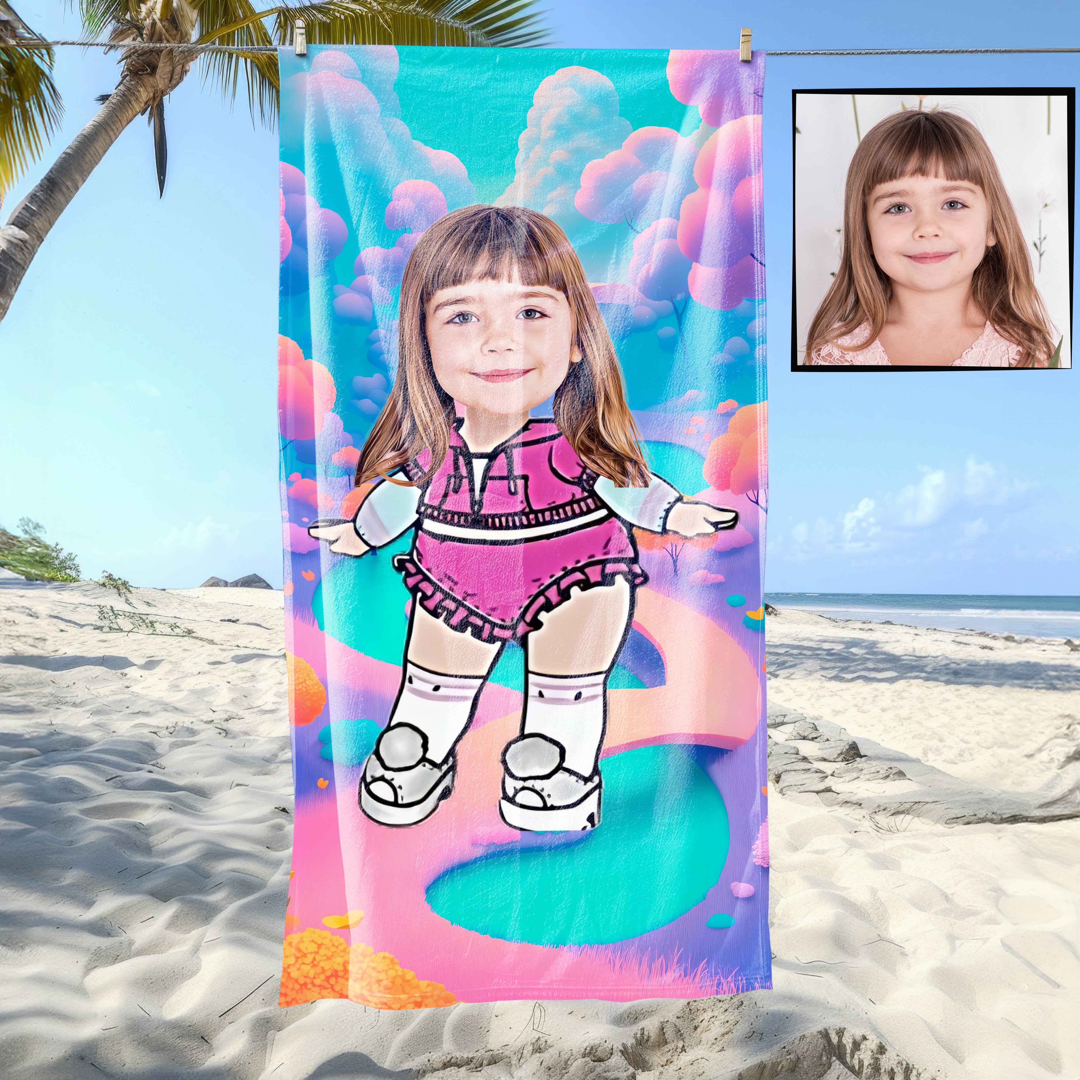eJOYA Kişiye Özel Karikatür Fotoğraflı Barbie Plaj ve Banyo Havlusu 115739