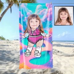 eJOYA Kişiye Özel Karikatür Fotoğraflı Barbie Plaj ve Banyo Havlusu 115739