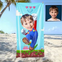 eJOYA Kişiye Özel Karikatür Fotoğraflı Süper Mario Plaj ve Banyo Havlusu 115740
