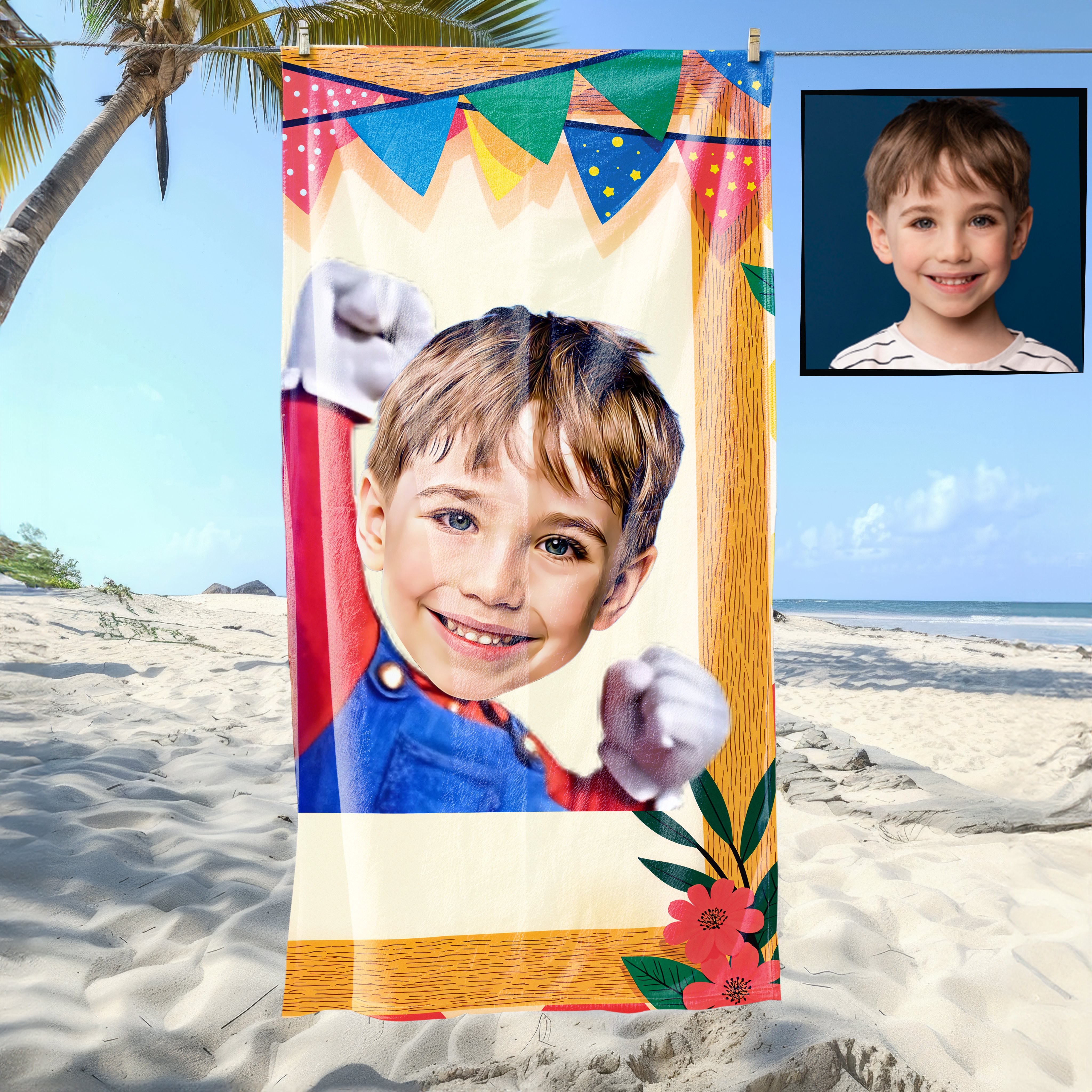 eJOYA Kişiye Özel Karikatür Fotoğraflı Çizgi Karakter Plaj ve Banyo Havlusu 115741