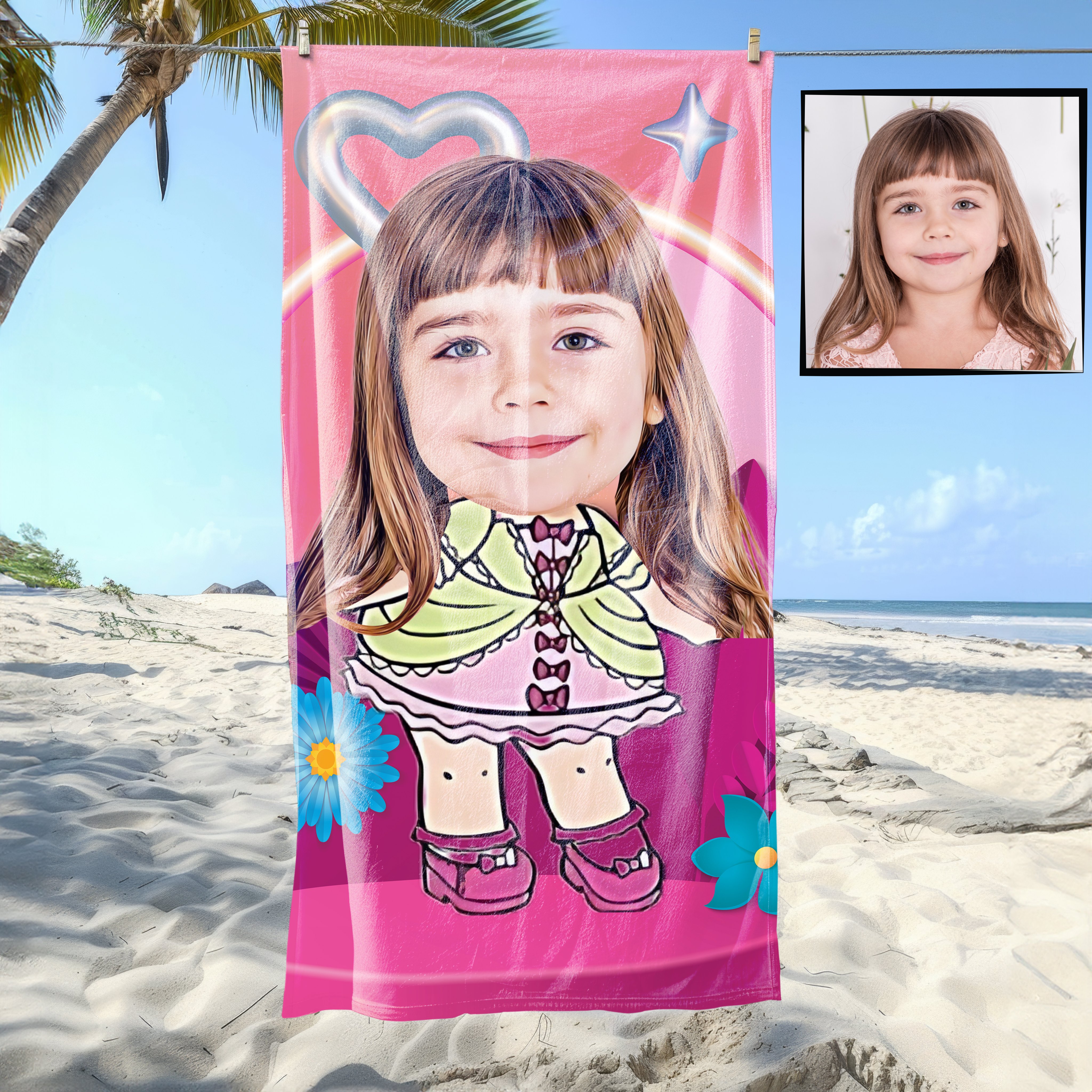 eJOYA Kişiye Özel Karikatür Fotoğraflı Barbie Plaj ve Banyo Havlusu 115742