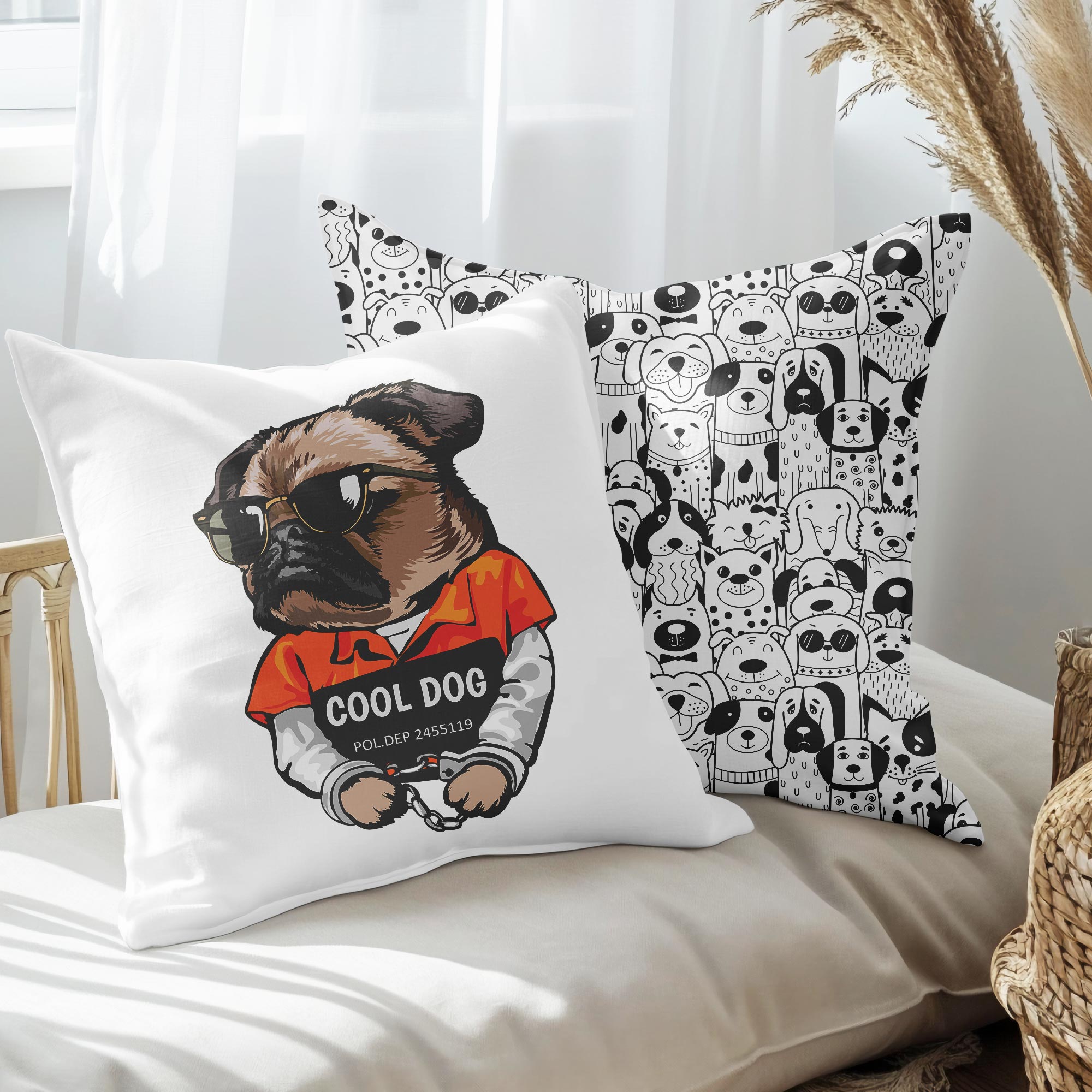 eJOYA Havalı Köpek Tasarımlı 2'li Yastık İçi Ve Kırlent Kılıfı 45cm 113516